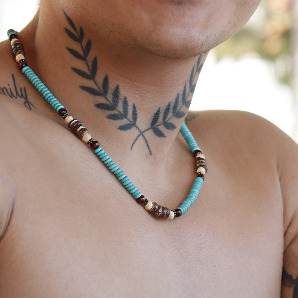 Keelan Beaded Shell Wood Necklace By BERML JEWELRY FOR MEN
