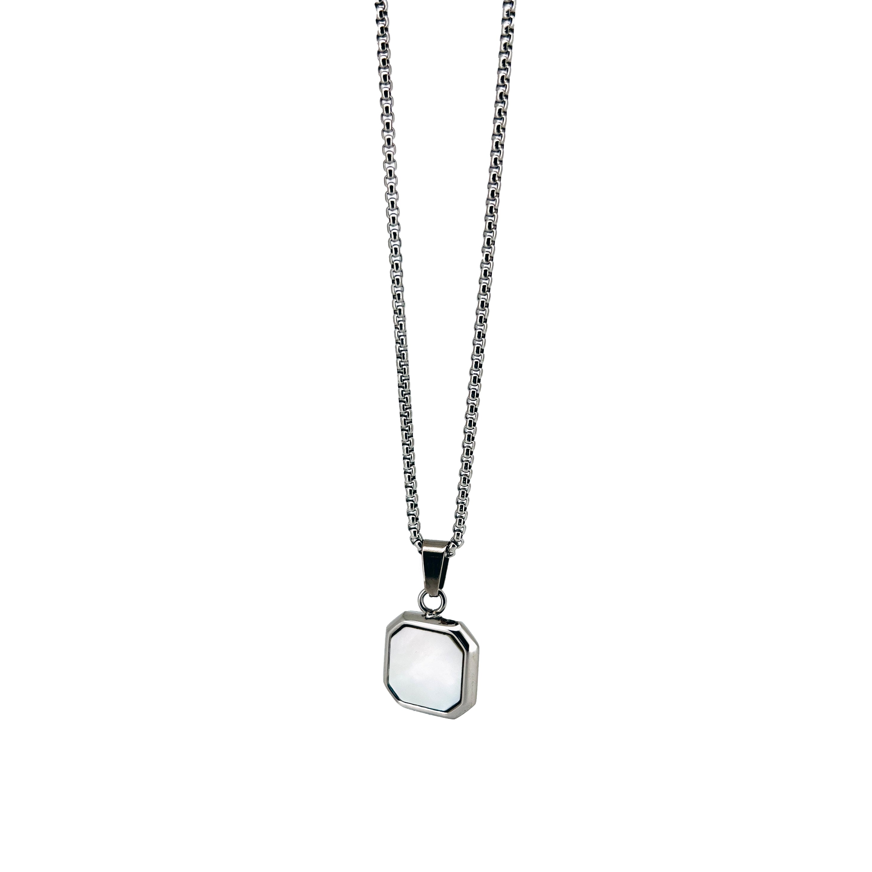 Carito Stainless Steel Box Chain Necklace with Square Stone Pendant
