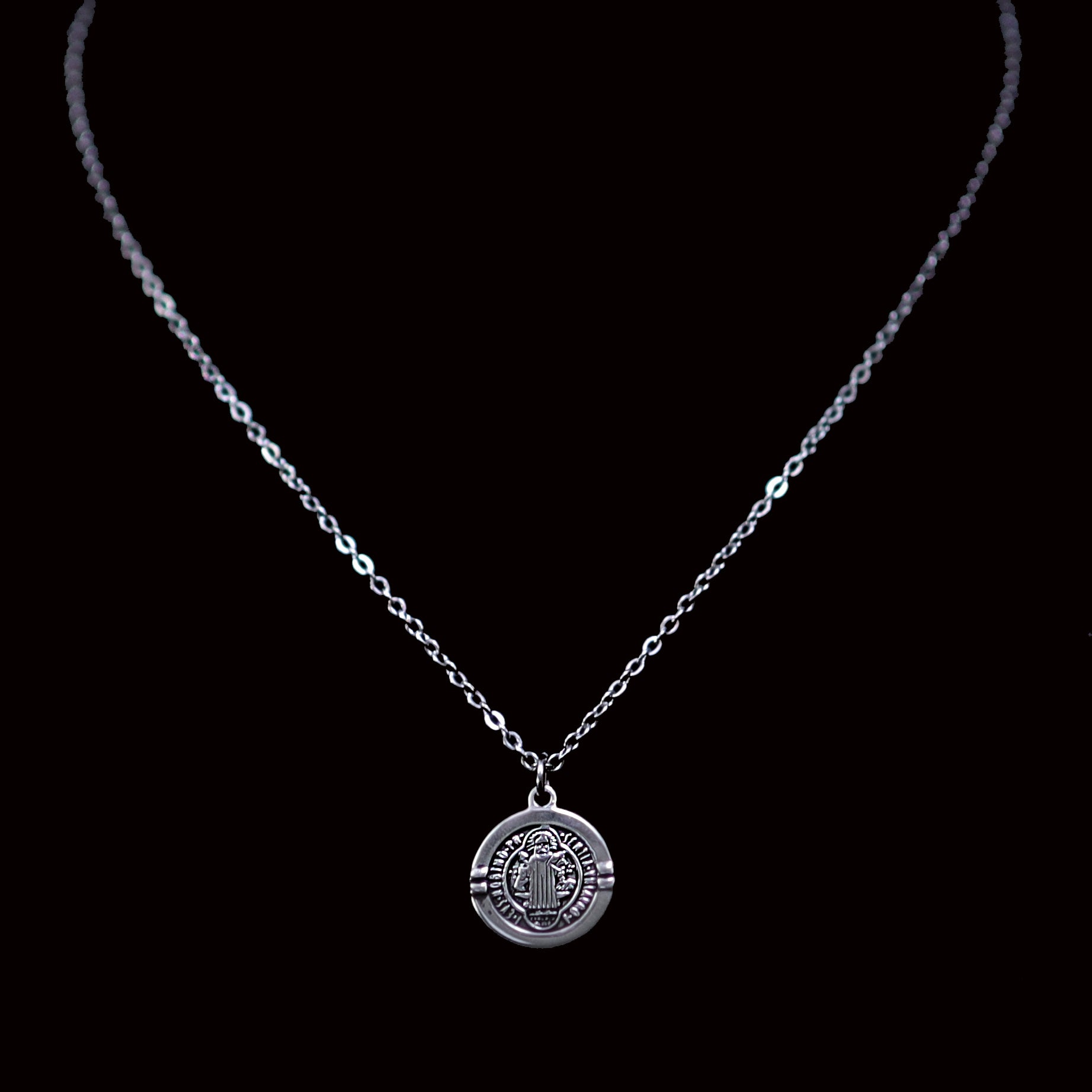 Erazino Stainless Steel Chain Necklace with St Benedict Medallion Pendant