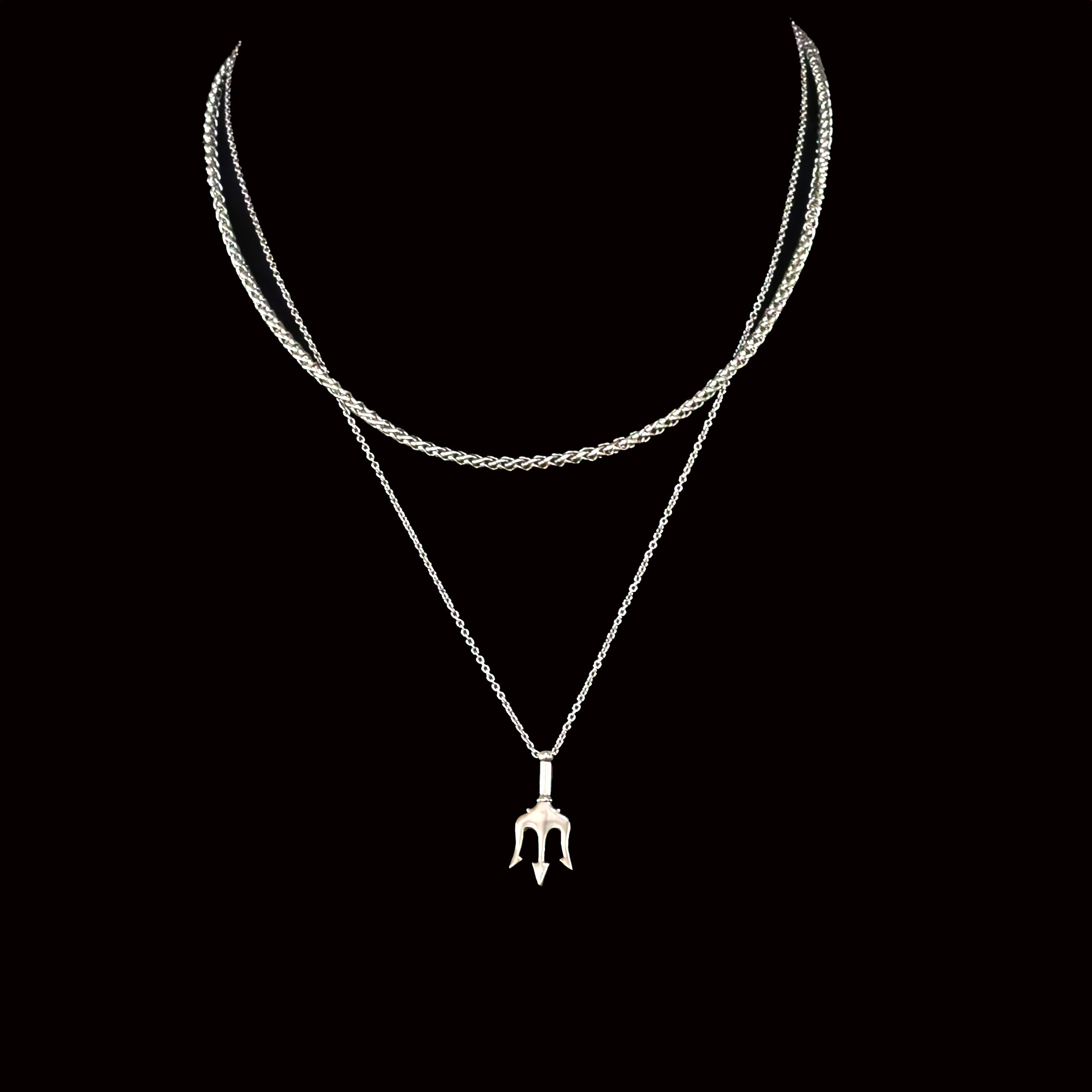 Kaysen Stainless Steel Trident Pendant & Rope Chain Necklace Set