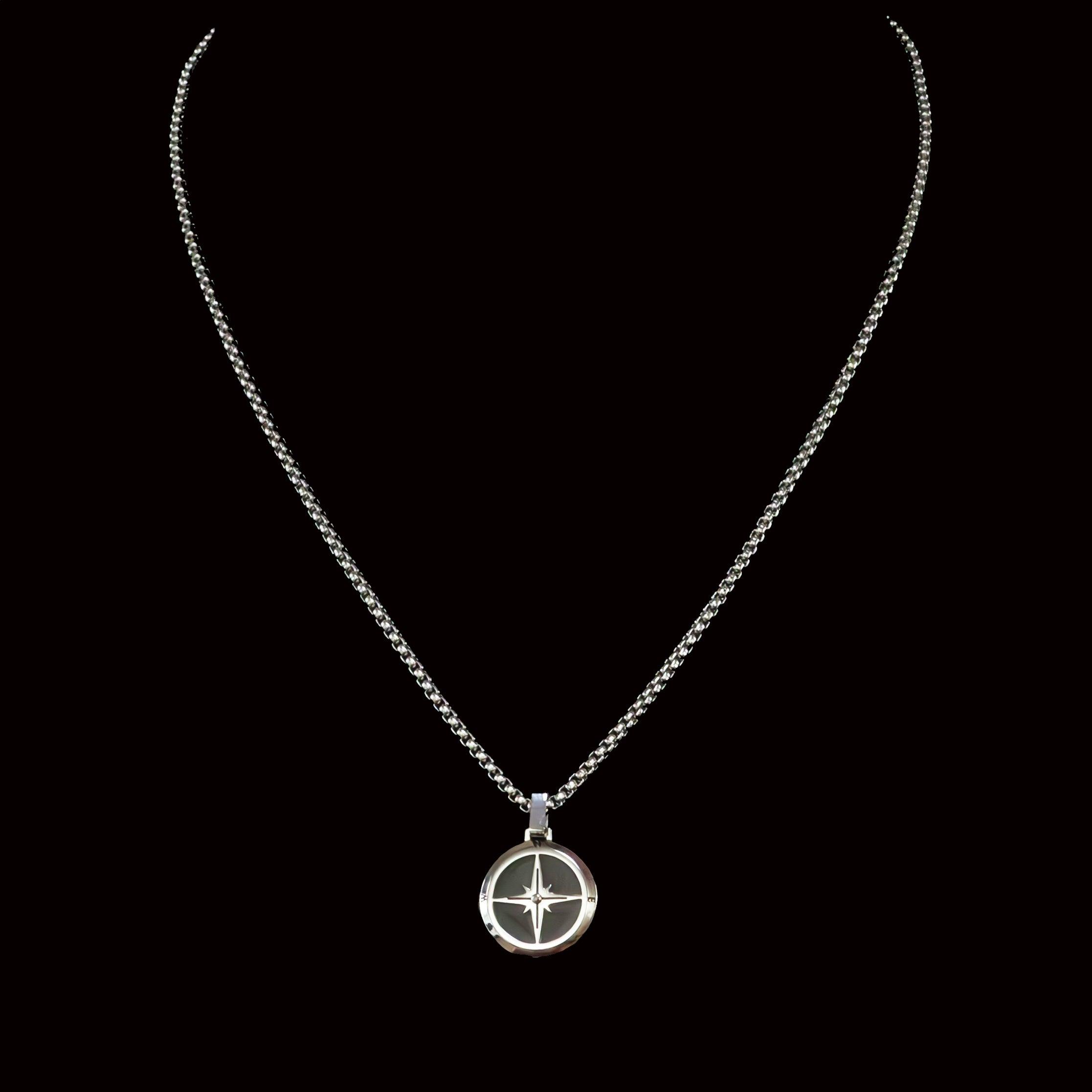 N045 2023 moda bússola colar de corrente de aço inoxidável para homens cor preta colares e joias Fendants