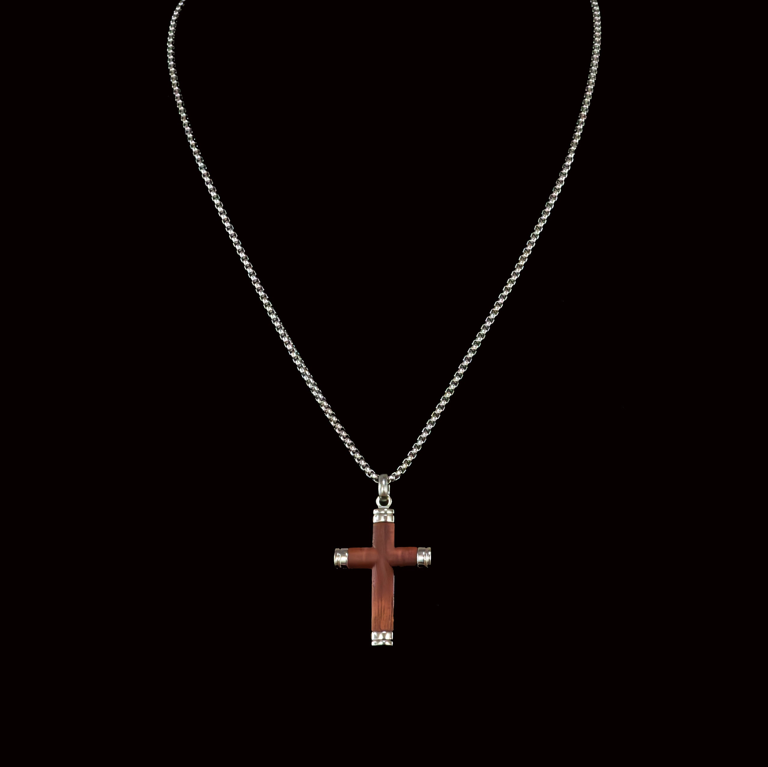 Eligio Stainless Steel Chain Necklace with Rosewood Crucifix