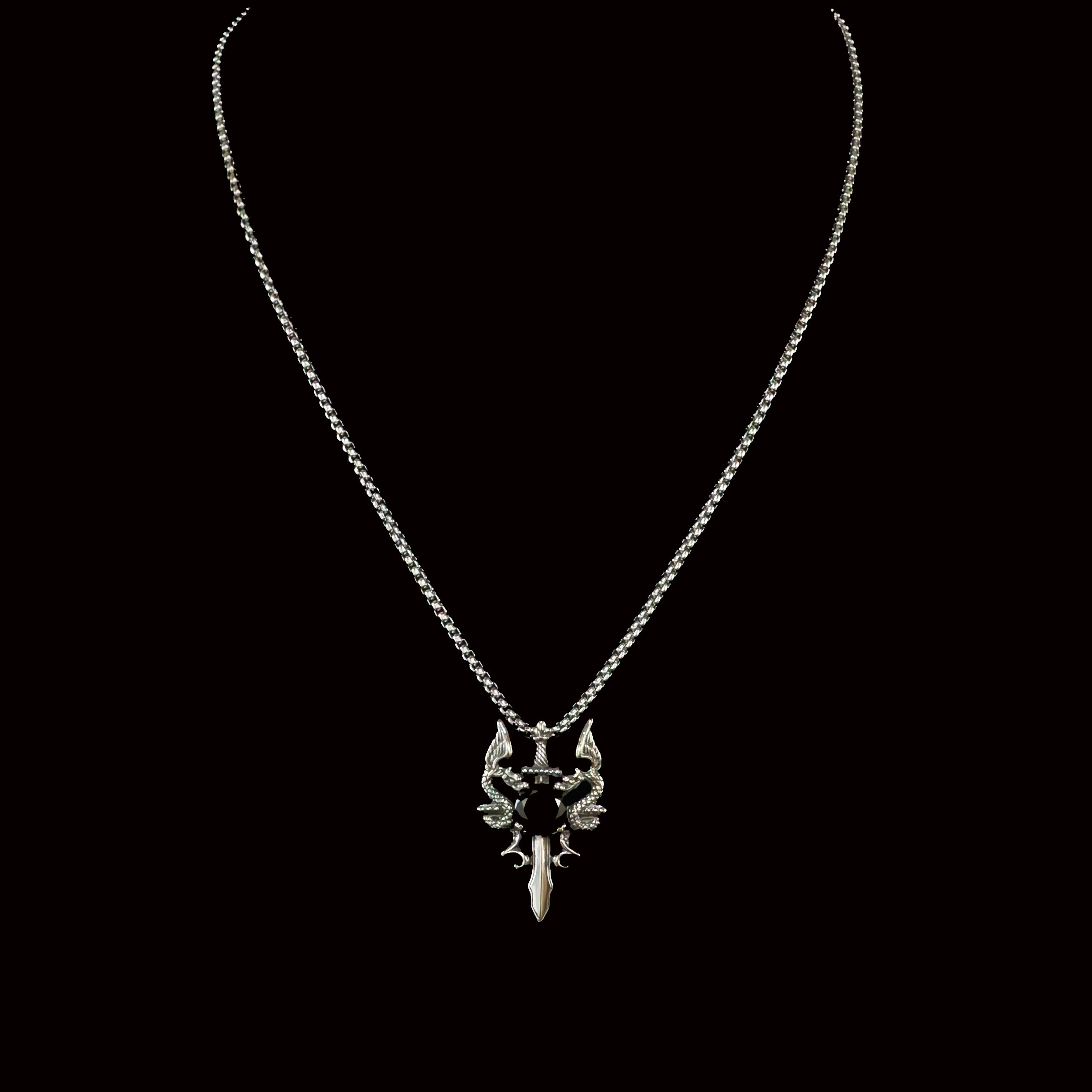 Eithan Dragon & Cross Sword Pendant with Link Chain
