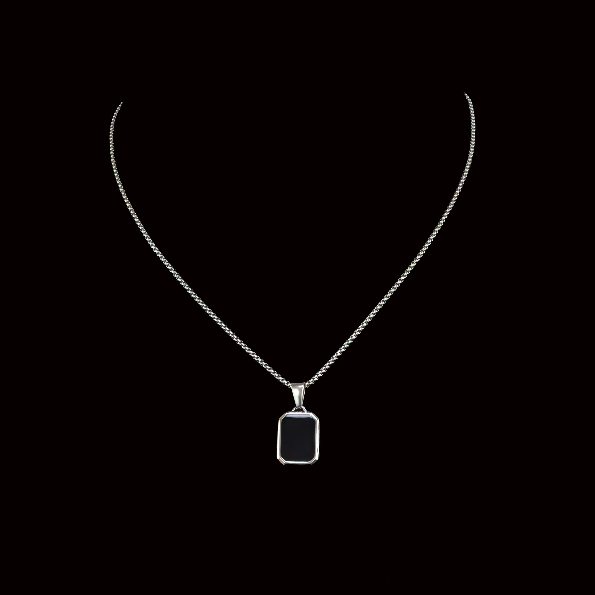Frascuelo Stainless Steel Chain with Geometric Black Enamel Pendant