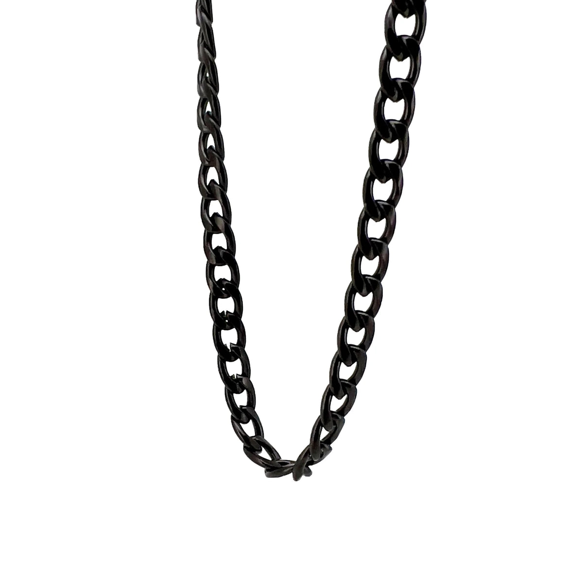 Black metal chain necklace with thick links.