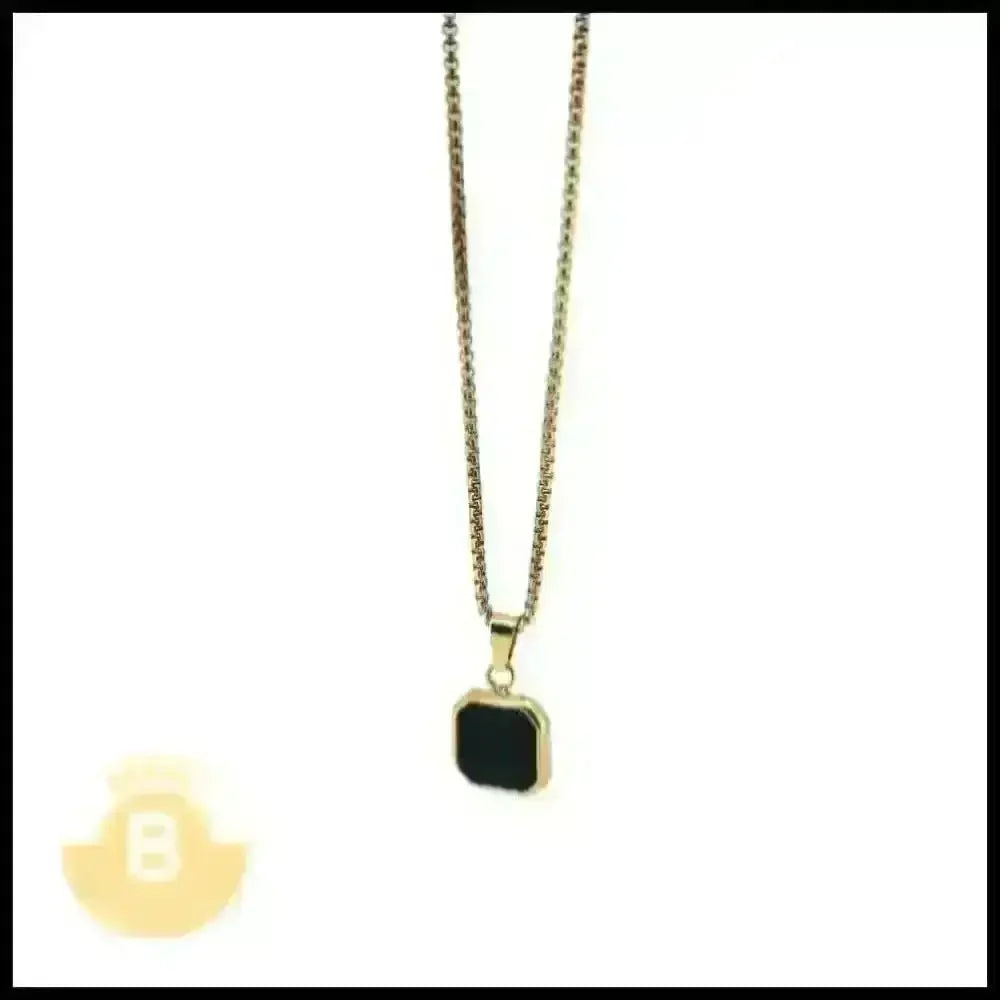 Aden Stainless Steel Box Chain Necklace with Square Stone Pendant - BERML BY DESIGN JEWELRY FOR MEN