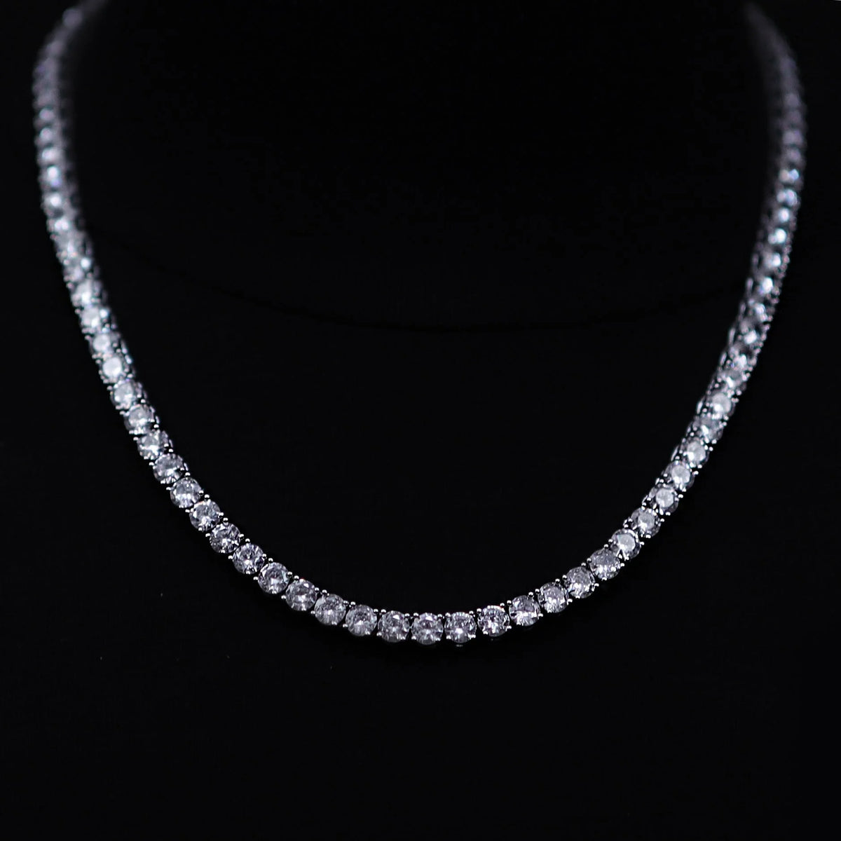 Diamond tennis necklace with a continuous line of sparkling stones.