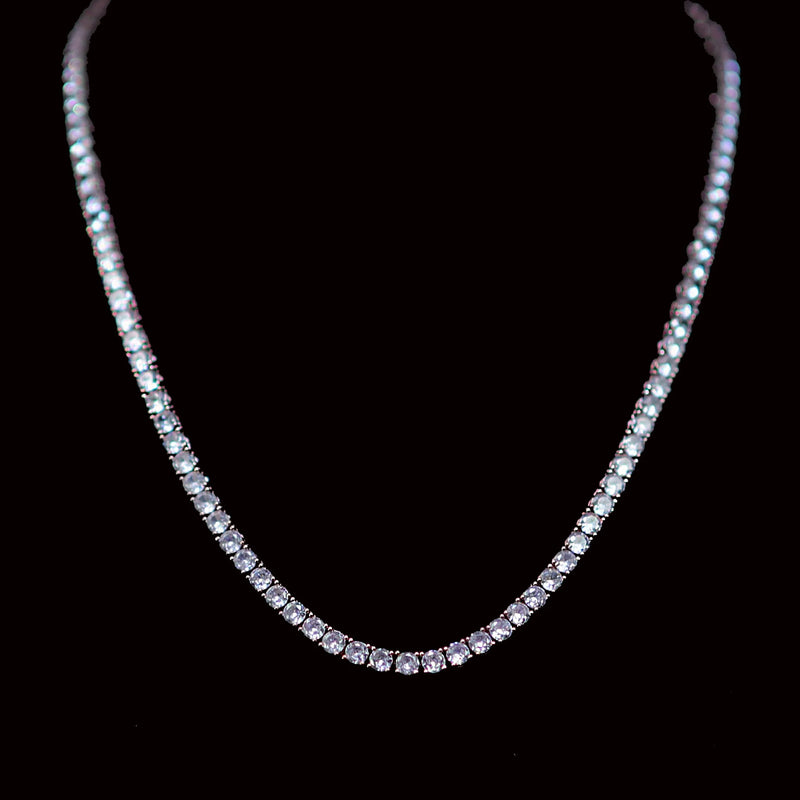 Diamond tennis necklace with a continuous line of sparkling stones.