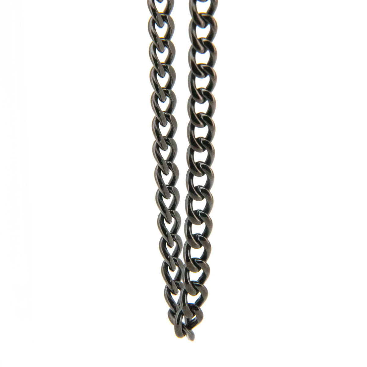 Dark metallic chain with curb-style links.