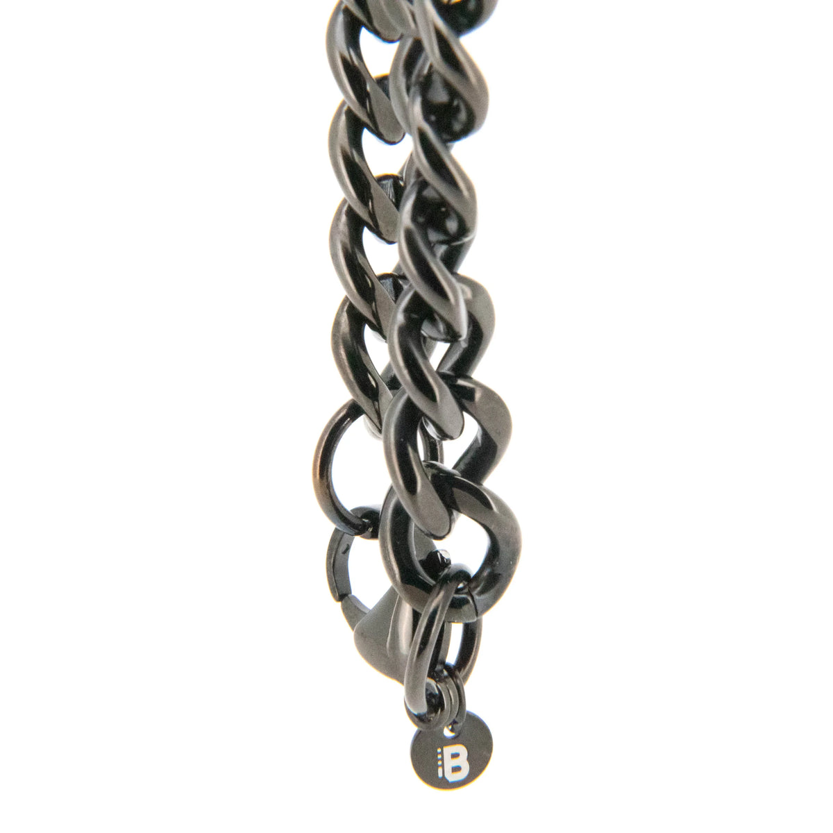 Gunmetal-colored curb chain link bracelet with a dangling charm.