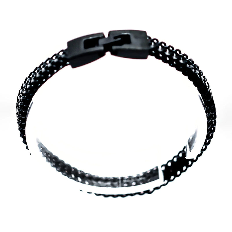 Black metal chain bracelet with a clasp.