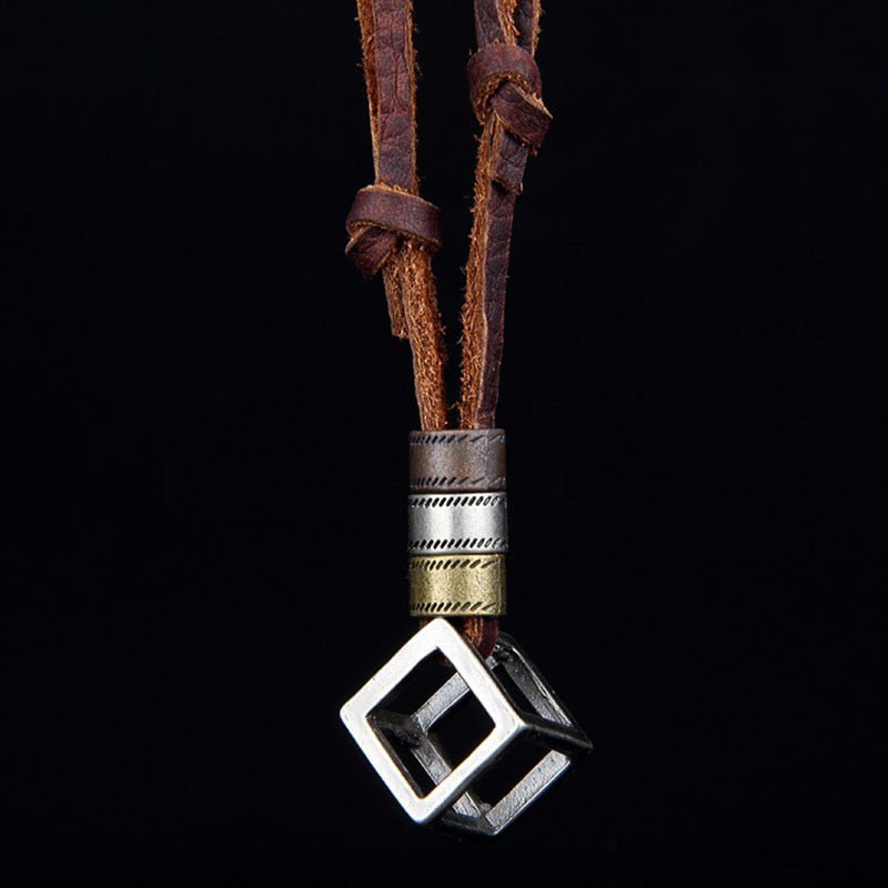 Aaren Leather Torque with Cube Pendant
