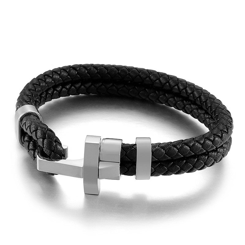 Bracelet Idris en corde en acier inoxydable et cuir de vache tressé