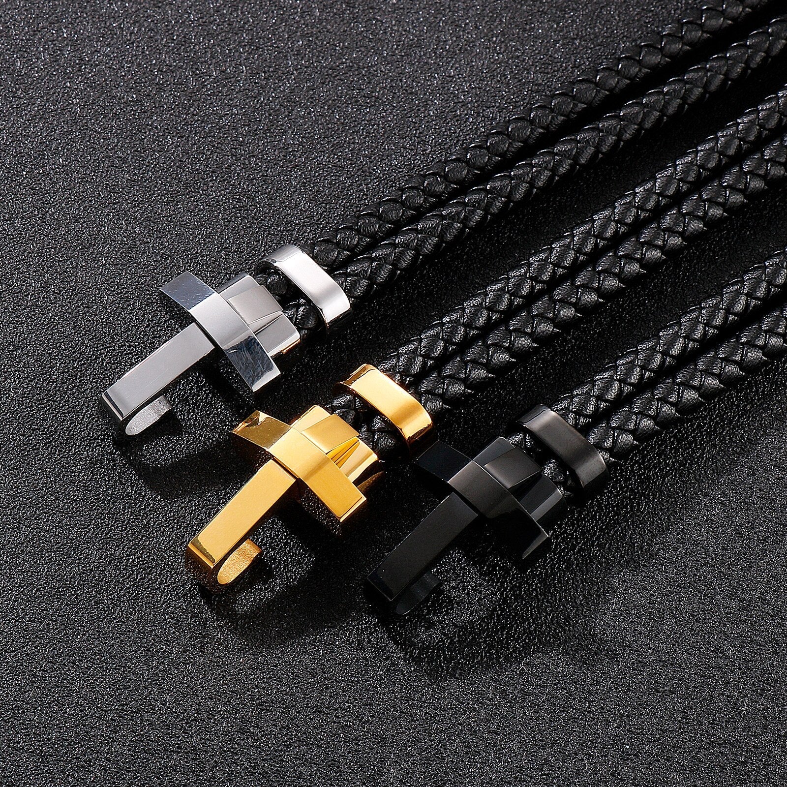 Imran Stainless Steel & Braided Cowhide Rope Bracelet
