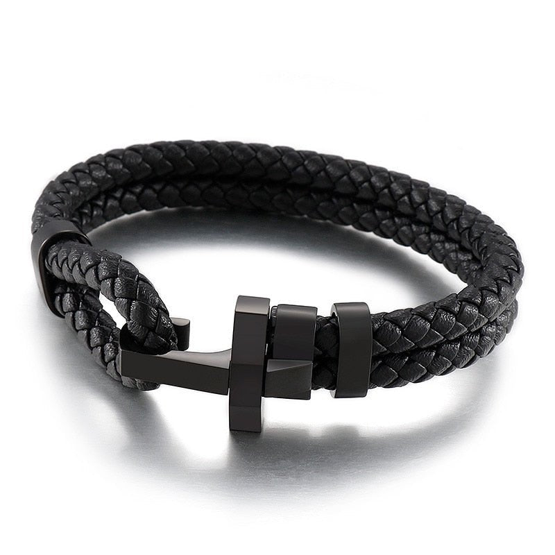 Idris Stainless Steel & Braided Cowhide Rope Bracelet