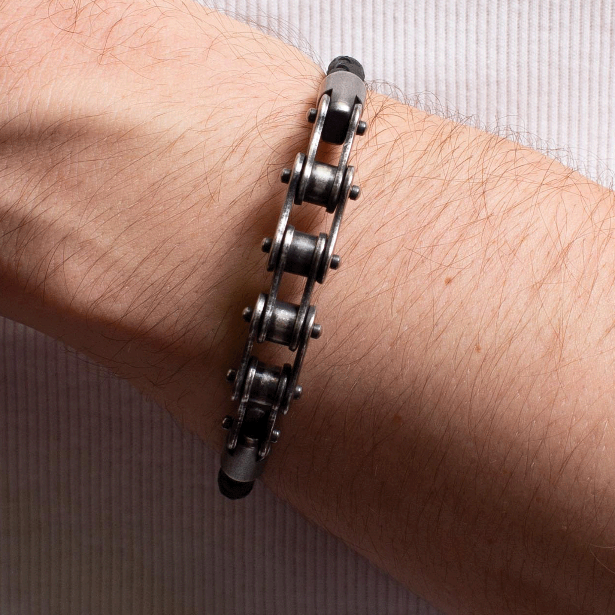 Eggert Stainless Steel & Cowhide Bicycle Chain Bracelet - BERML BY DESIGN JEWELRY FOR MEN