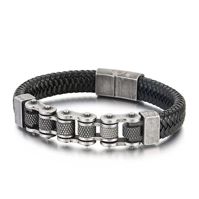 Fidelio Stainless Steel & Cowhide Motorcycle Chain Bracelet