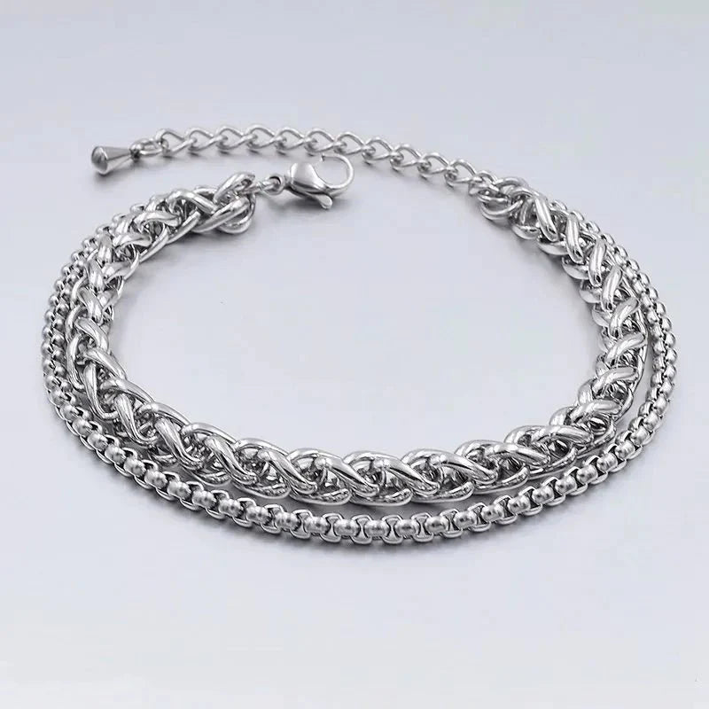 Perdido Stainless Steel Wheat & Box Chain Bracelet