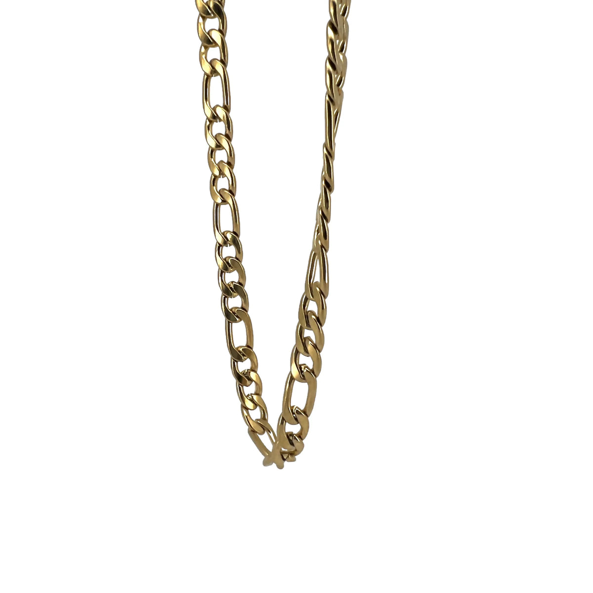 Gold chain necklace with two different link styles.