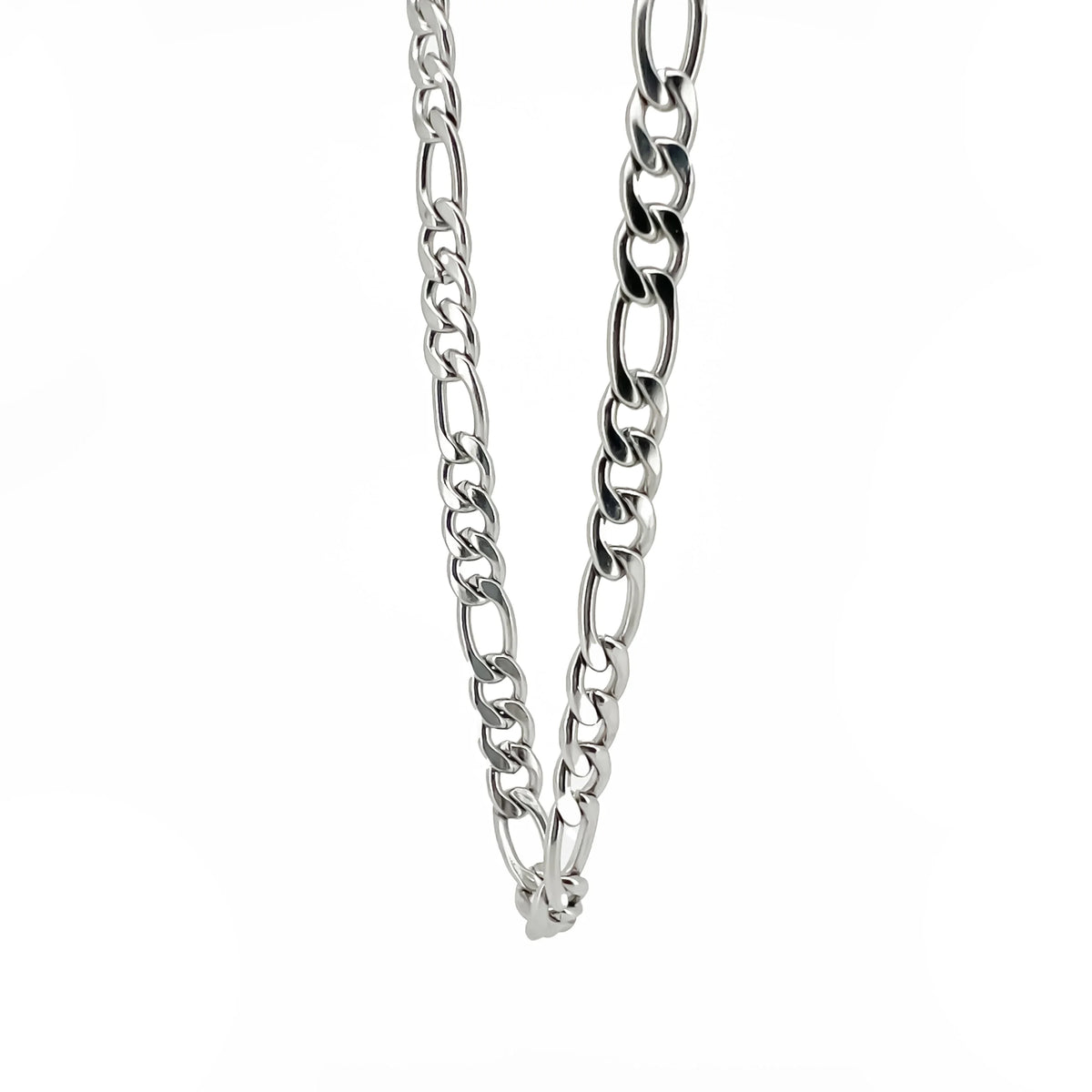 Silver chain necklace with alternating large and small links.