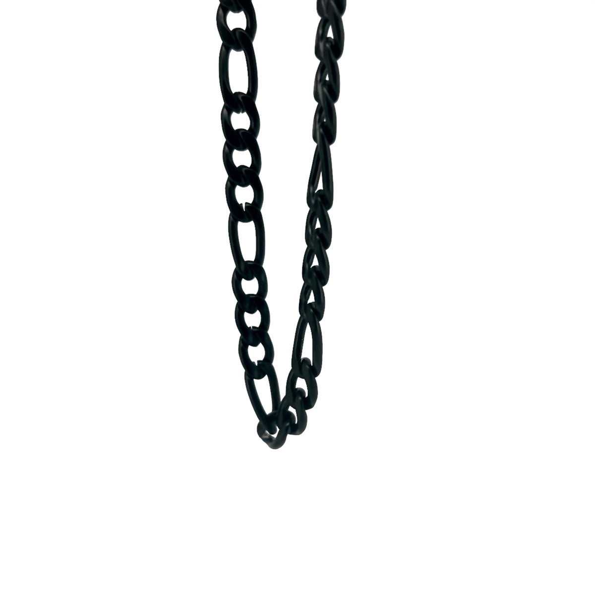 Black metal chain with two different link sizes.