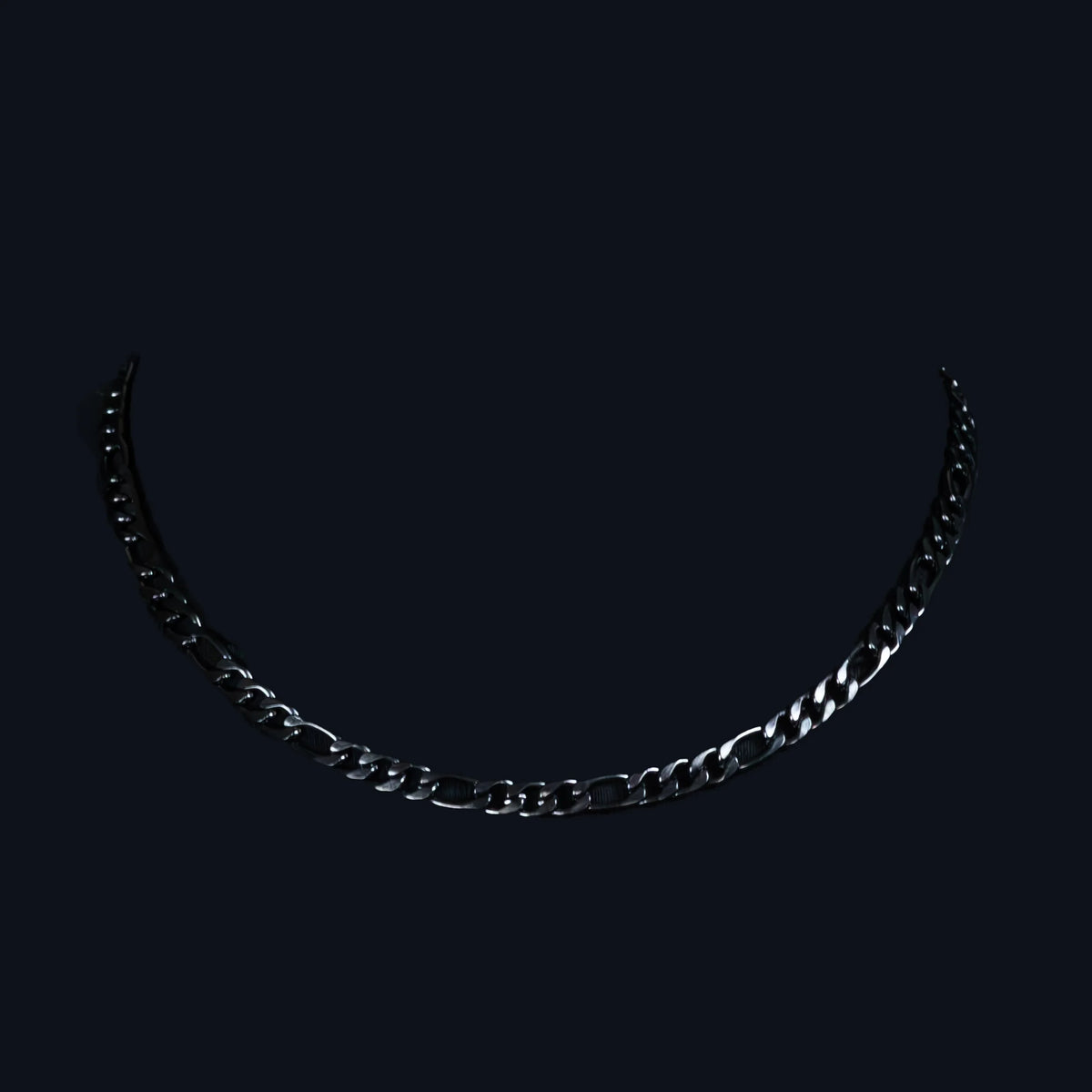 Silver or metallic chain necklace with interlocking links.