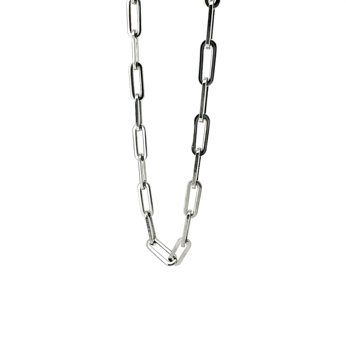 Metal chain with elongated oval links.