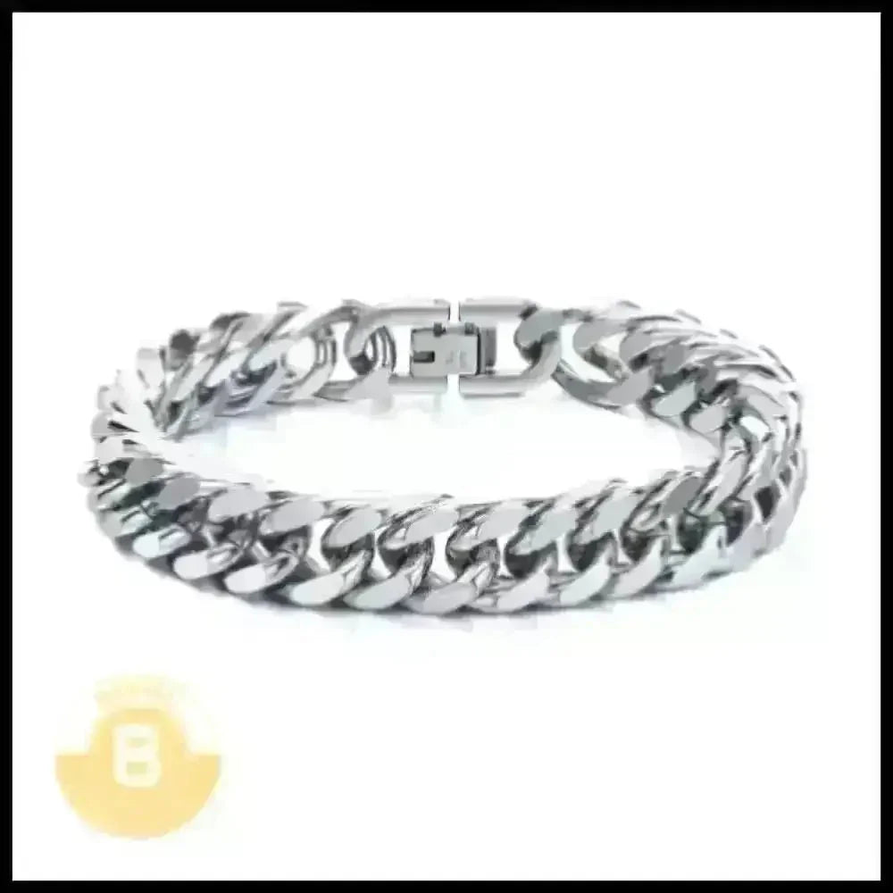 Silver chain-link bracelet with a clasp.