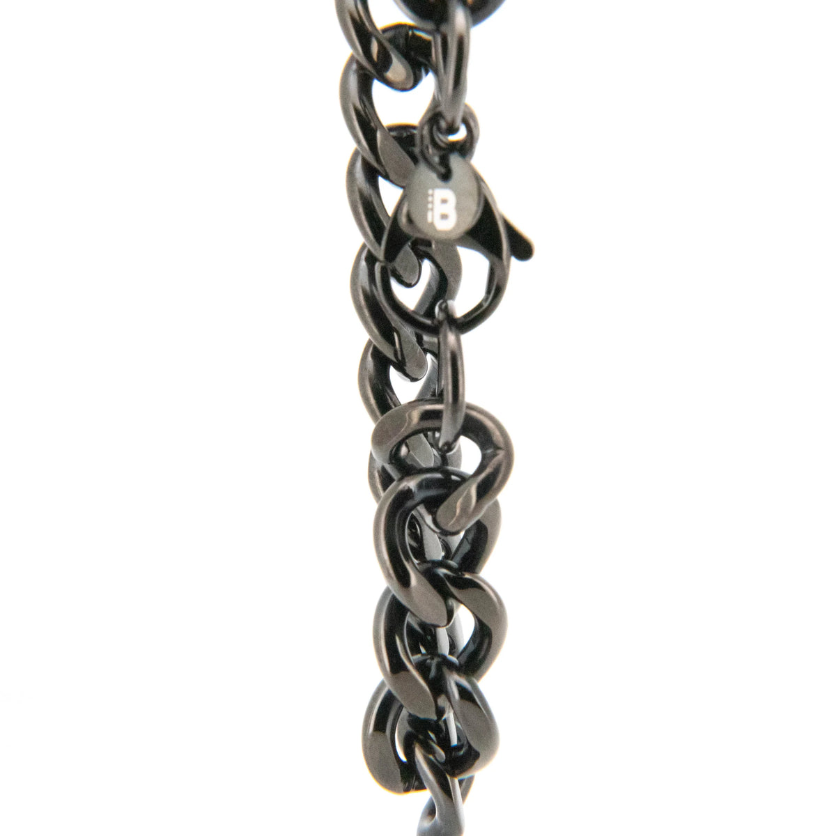 Dark metallic chain with interlocking links.