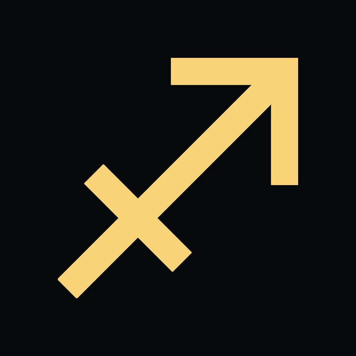 Astrological symbol for Sagittarius in gold on a black background.