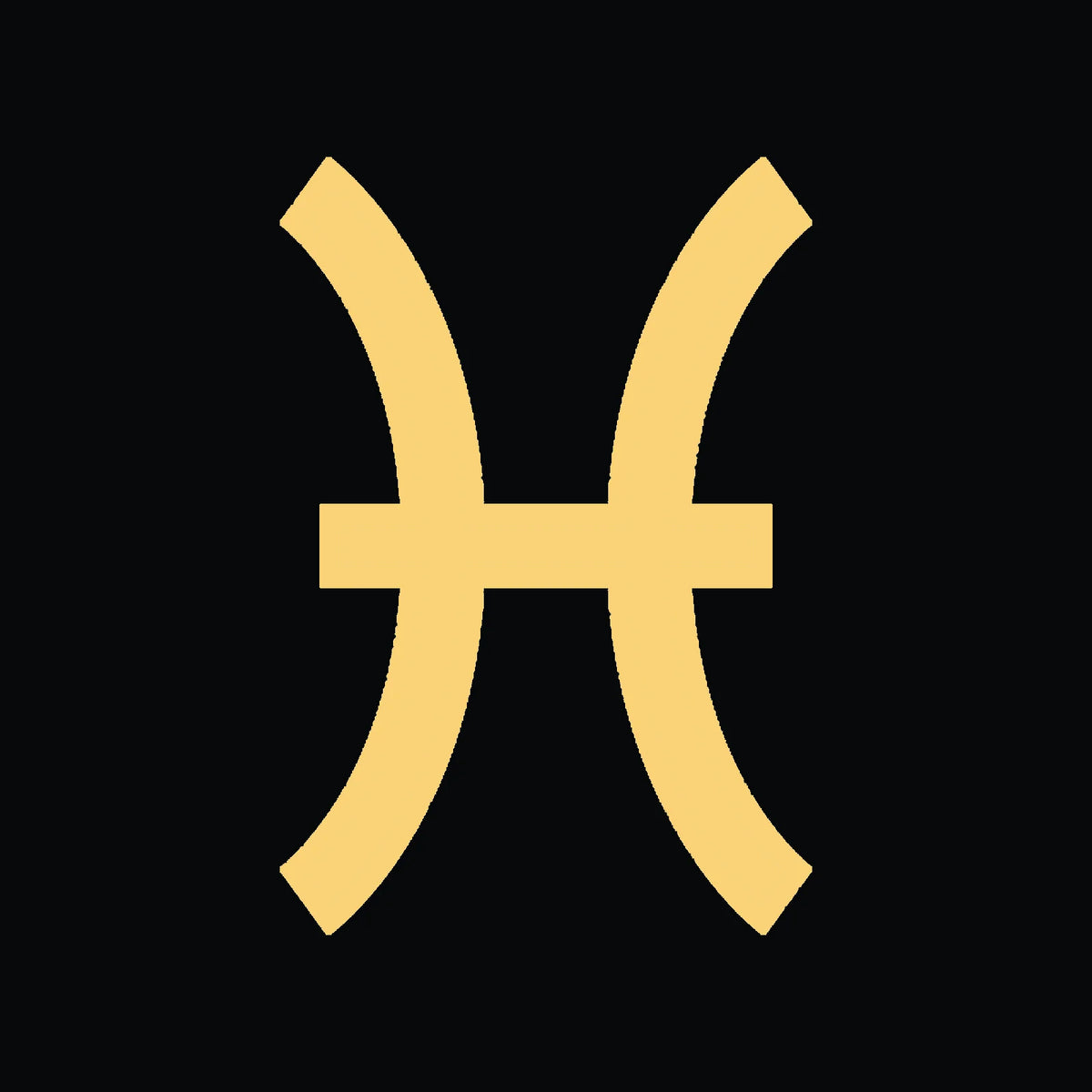 Zodiac symbol for Pisces in yellow on a black background.