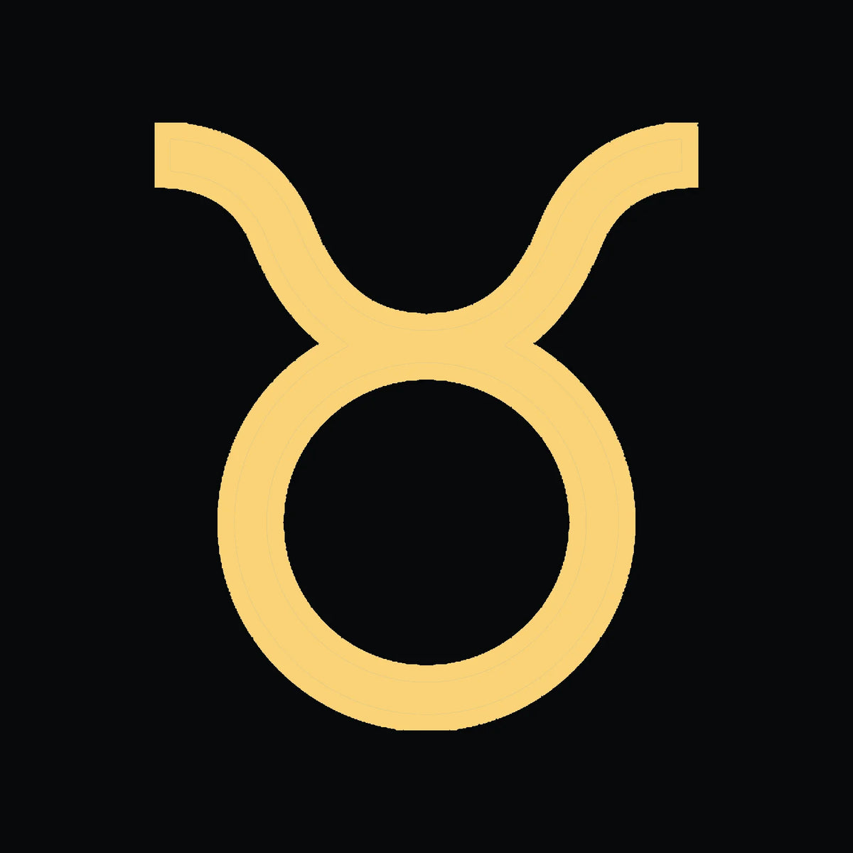 Zodiac symbol for Taurus in yellow on a black background.