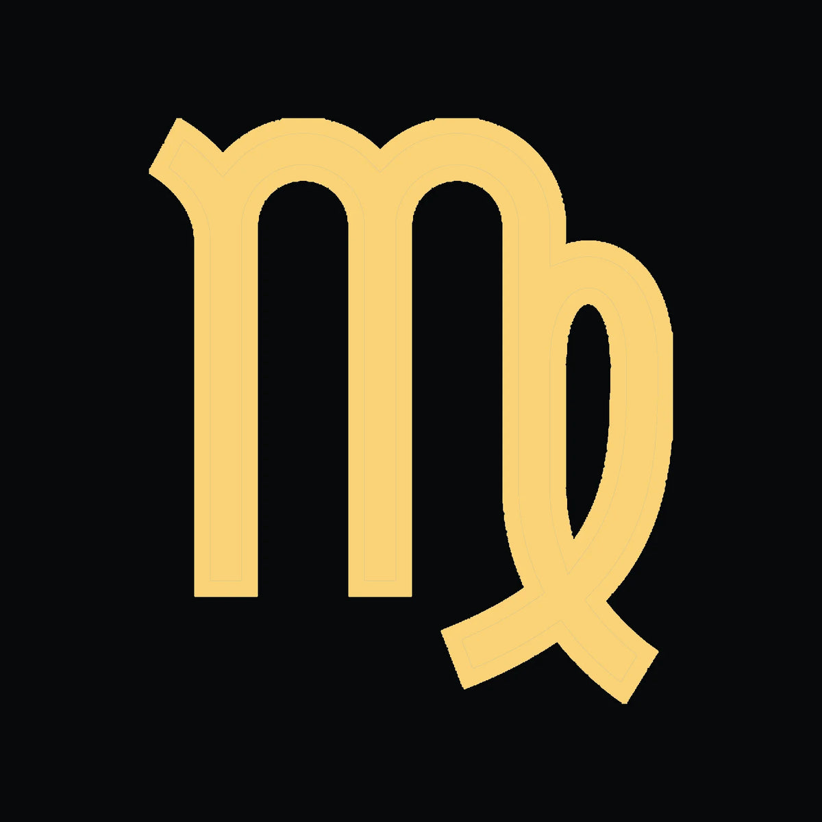 Yellow symbol representing the astrological sign Virgo on a black background.