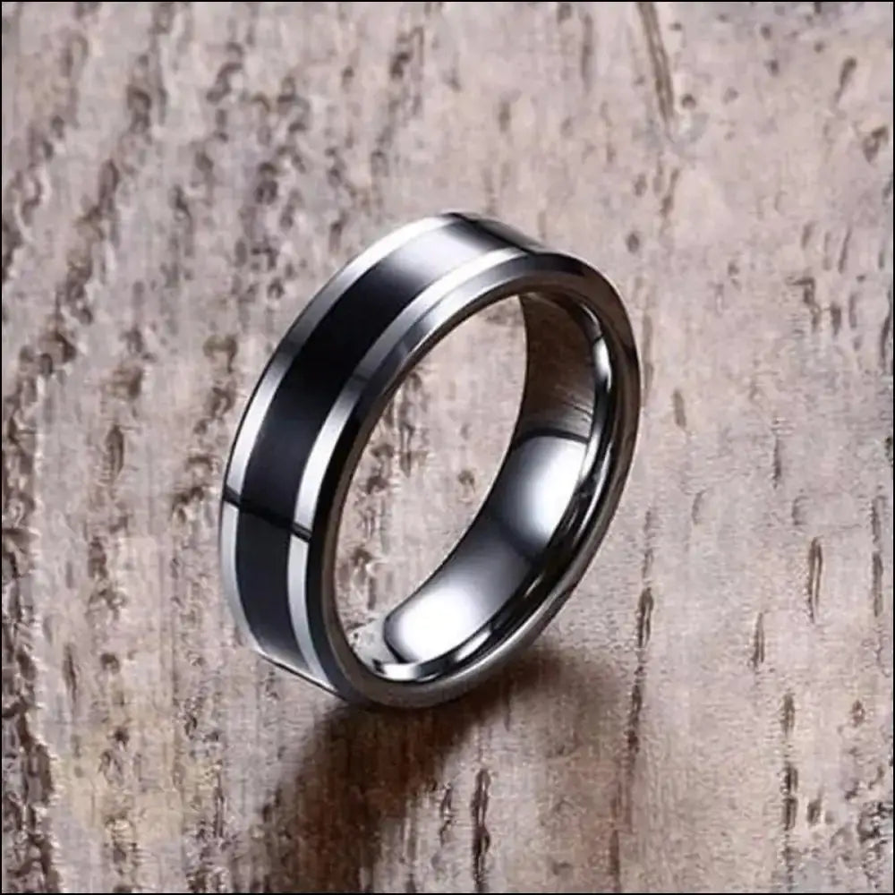 Daube Tungsten Carbide Band with Black Enamel Inlay, 6mm Wide - BERML BY DESIGN JEWELRY FOR MEN