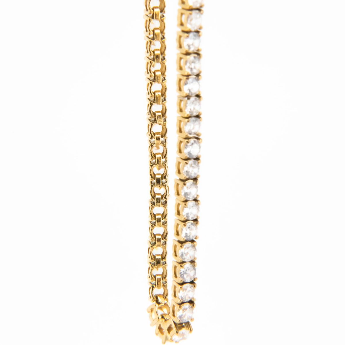 Gold chain necklace with a row of diamonds.