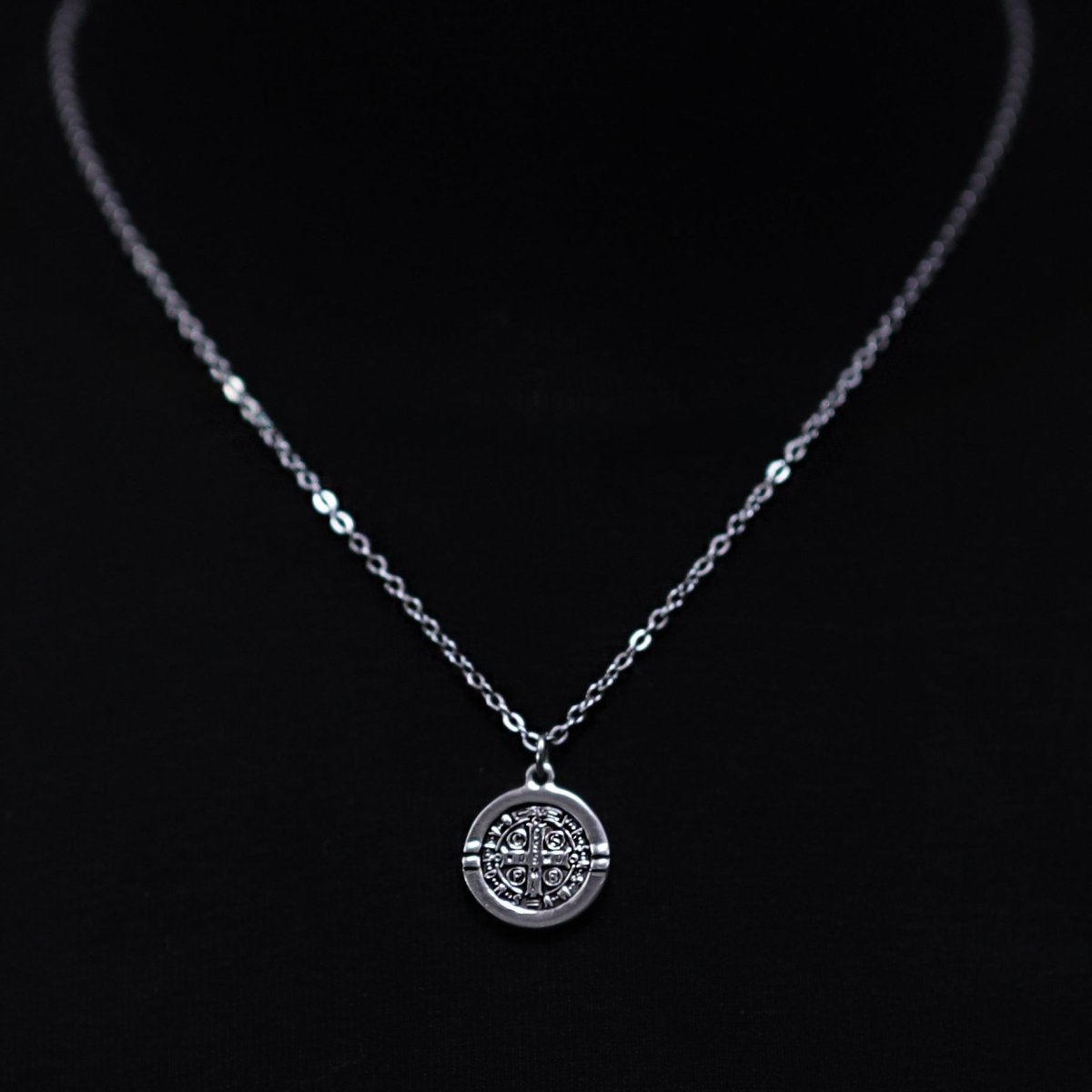 Erazino Stainless Steel Chain Necklace with St Benedict Medallion Pendant