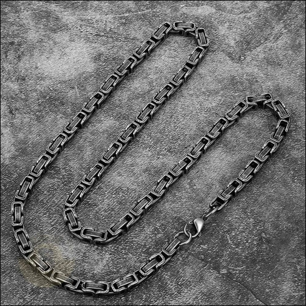 Erusmo Stainless Steel Byzantine Vintage Black Necklace - BERML BY DESIGN JEWELRY FOR MEN
