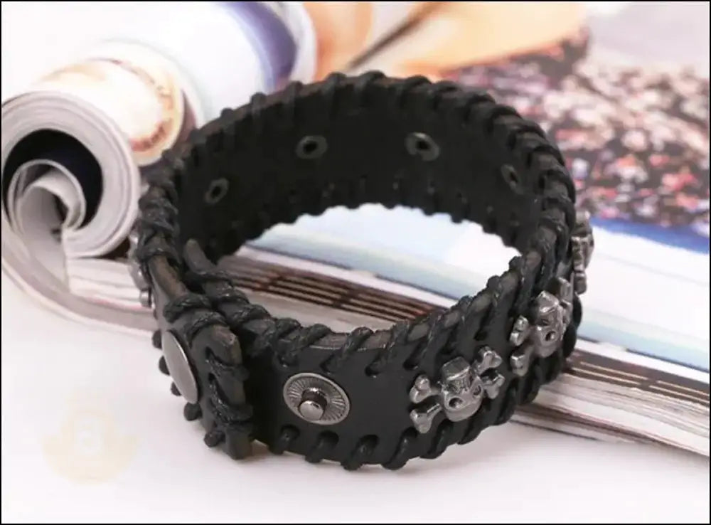 Ferdino Leather Cuff Bracelet with Skeleton Skull - BERML BY DESIGN JEWELRY FOR MEN