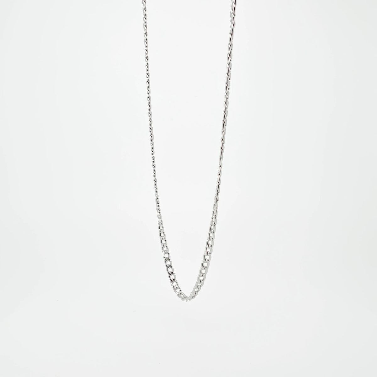 Silver chain necklace with a delicate link pattern.