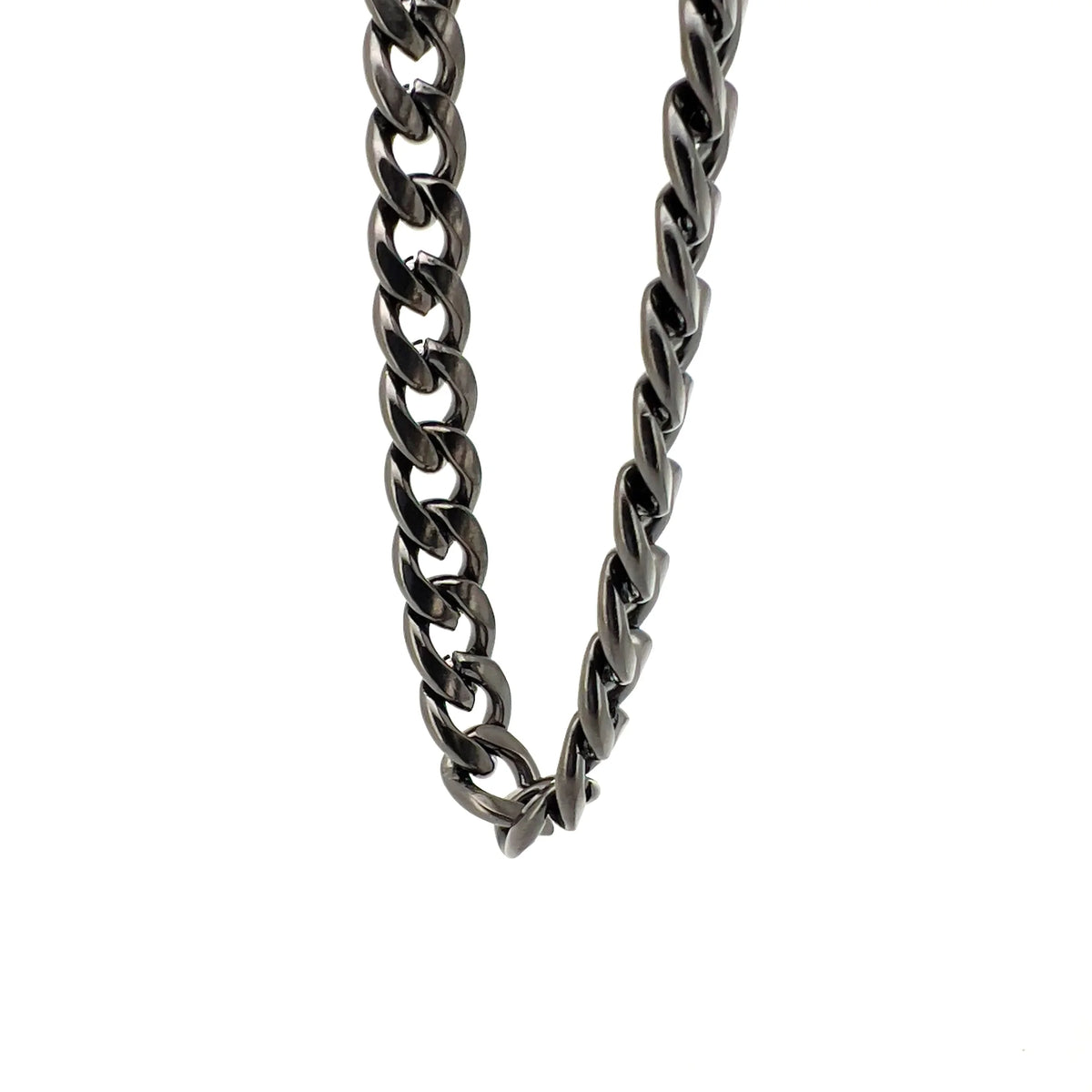 Gunmetal gray chain necklace with thick, interlocking links.