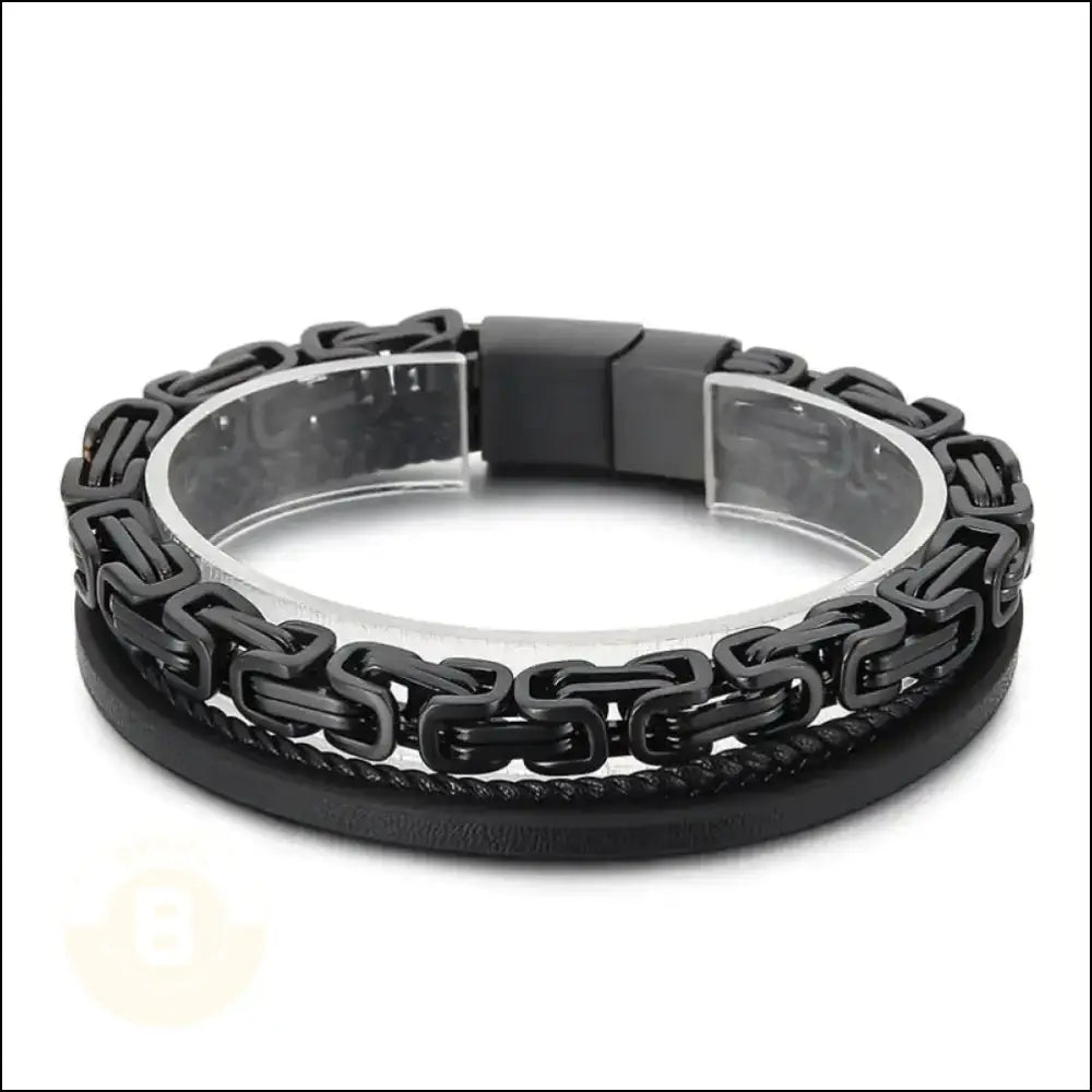 Florez Steel & Cowhide Royal King Double Layer Chain Bracelet, 21cm - BERML BY DESIGN JEWELRY FOR MEN