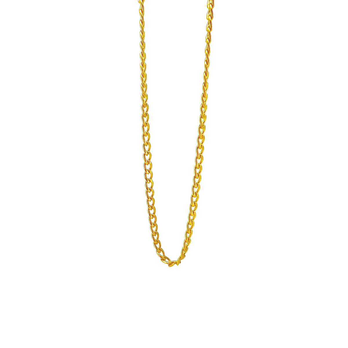 Gold chain necklace with interlocking links.