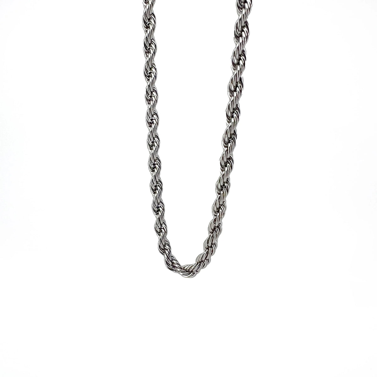 Silver twisted rope chain necklace.