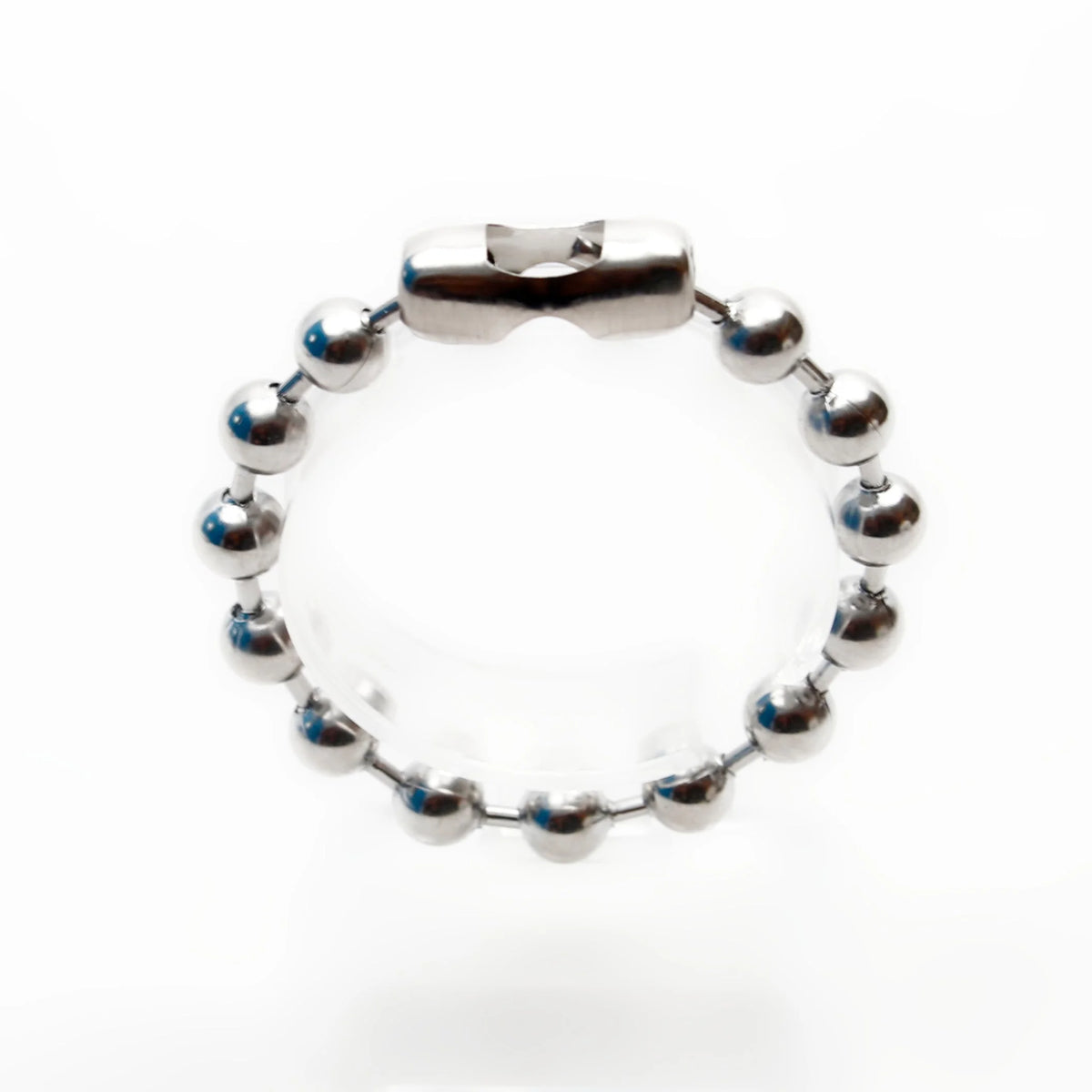 Silver bead bracelet with a clasp.