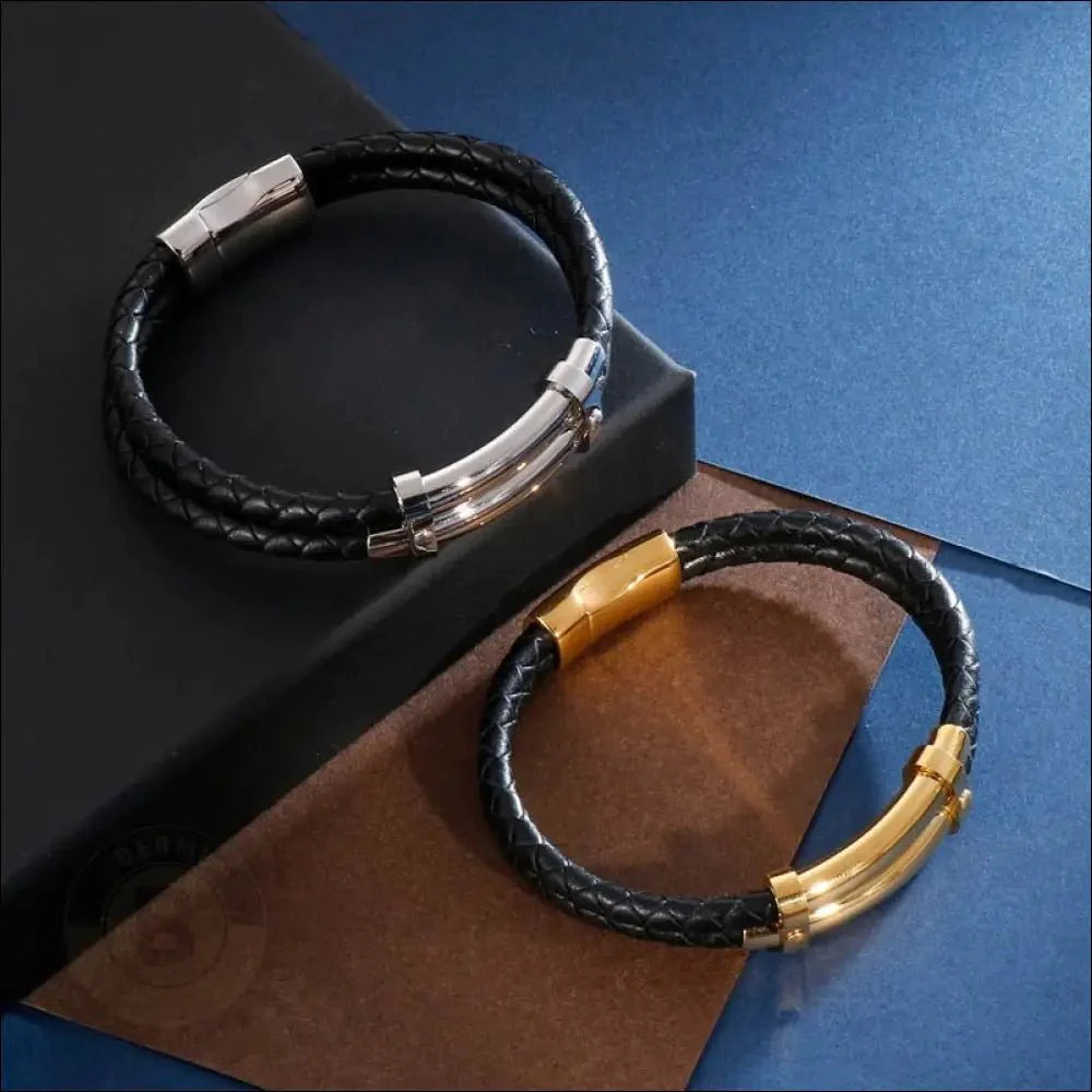 Bracelet en cuir double couche vintage Ishaan