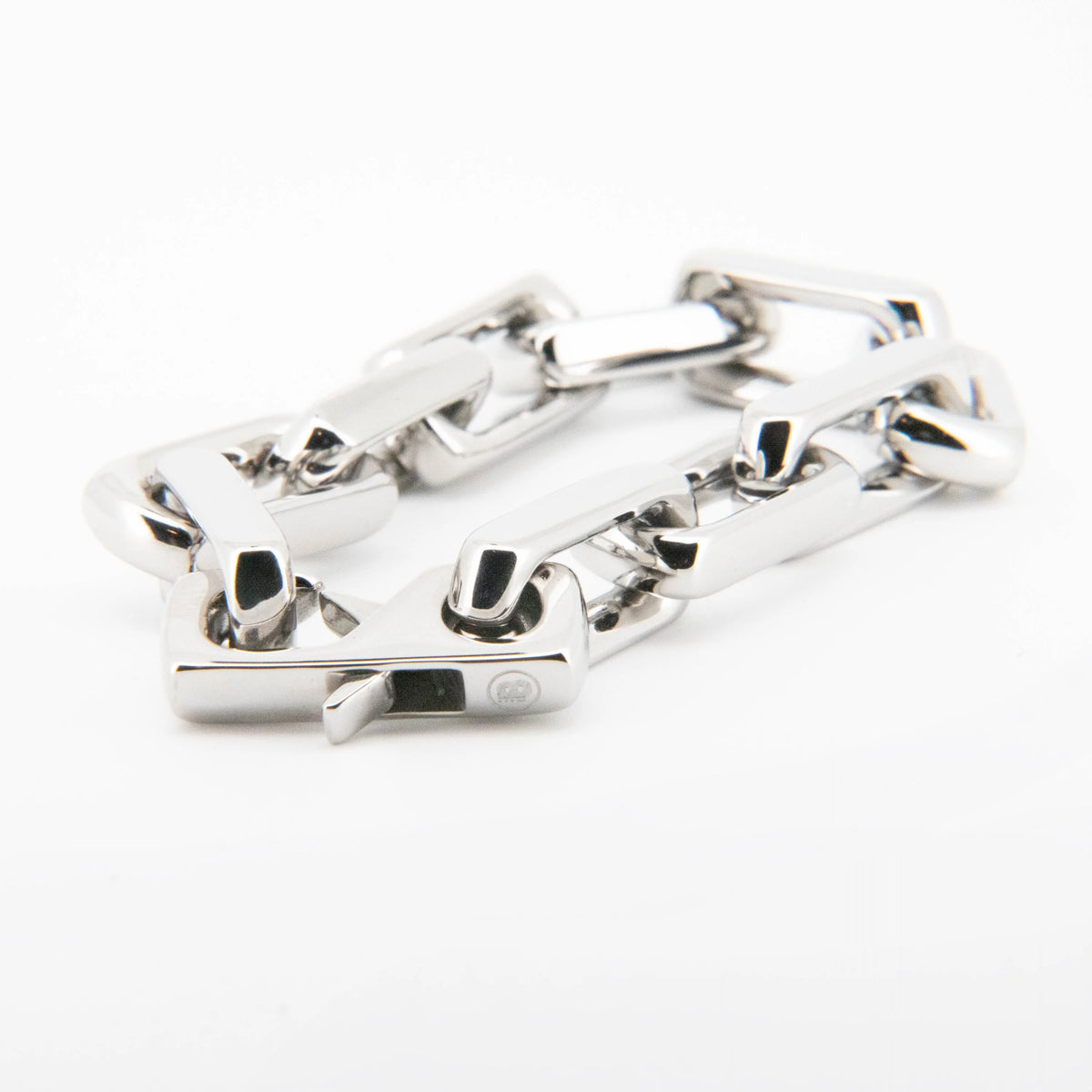 Silver chain bracelet with a toggle clasp.