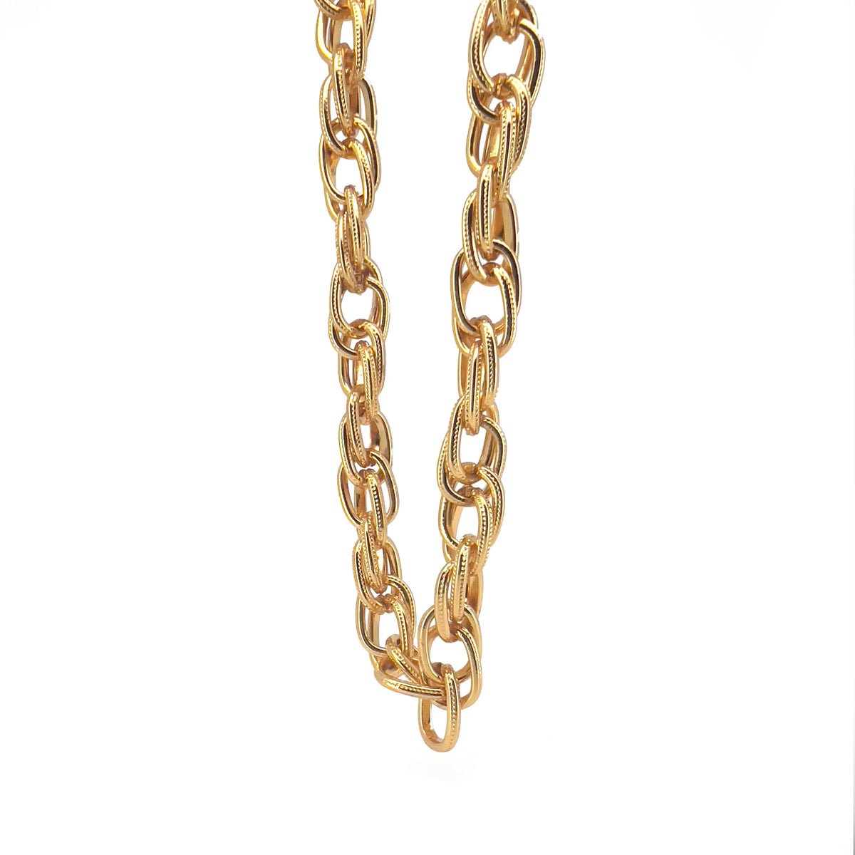 Gold chain necklace with oval links.