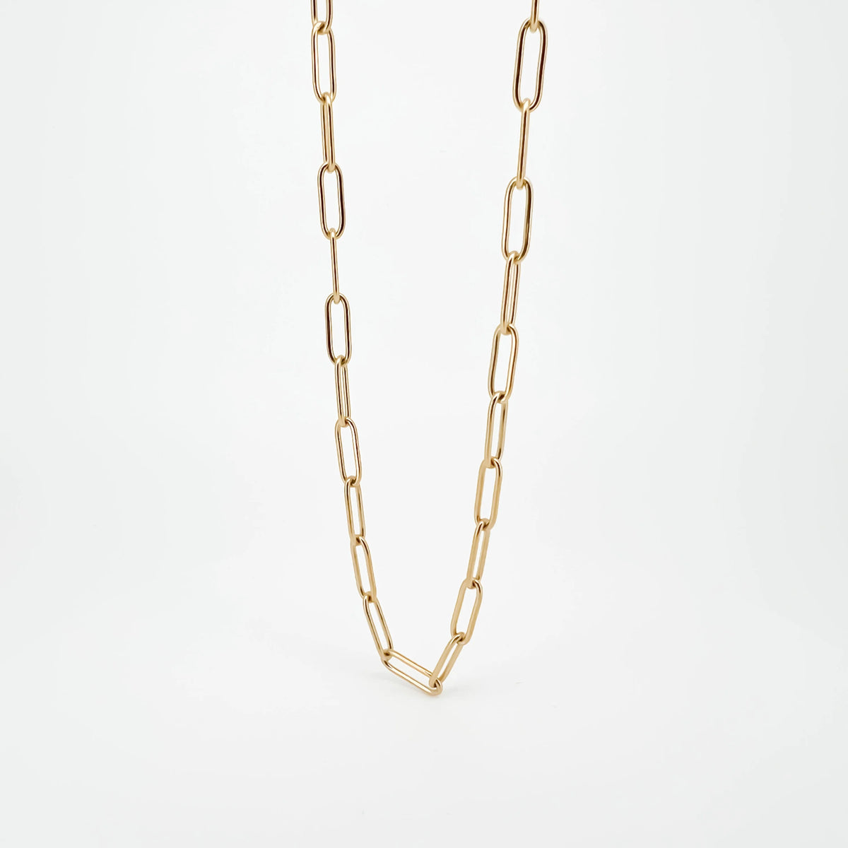 Gold-toned chain necklace with elongated oval links.