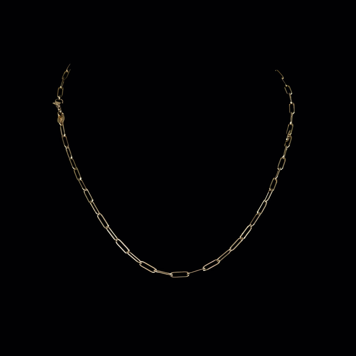 Silver chain necklace with elongated oval links.