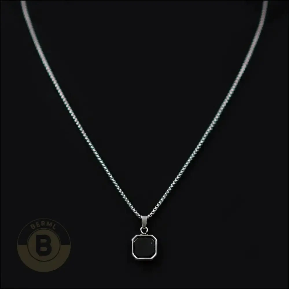 Kare Steel Box Chain Necklace with Square Stone Pendant - BERML BY DESIGN JEWELRY FOR MEN